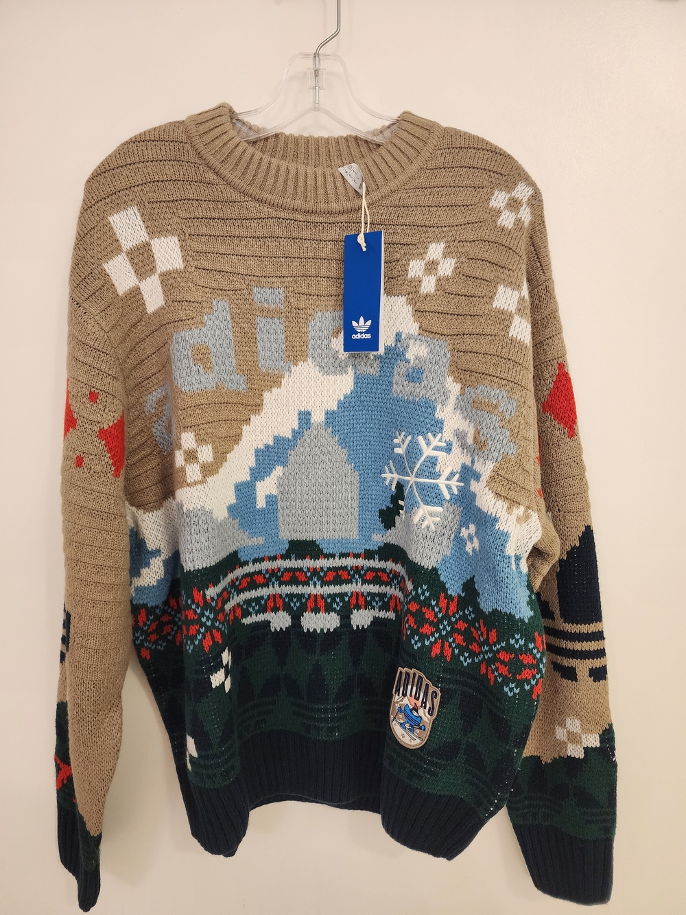 Adidas Men’s Multicolor Knit Sweater - Beige/Blue Holiday Pattern